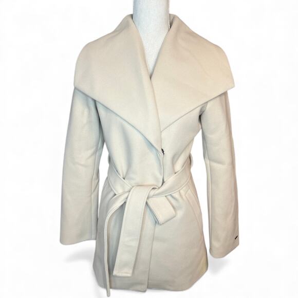 Tahari Ella belted wrap coat tan quiet luxury scandi girl NEW minimalist - Picture 2 of 10
